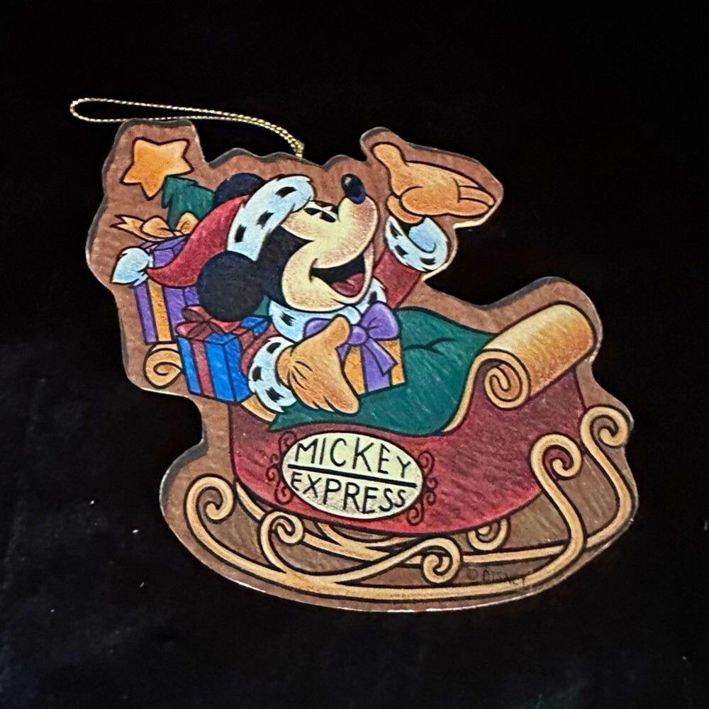 Disney Mickey Mouse "Mickey Express"  4” Christmas Wooden Sleigh  Ornament